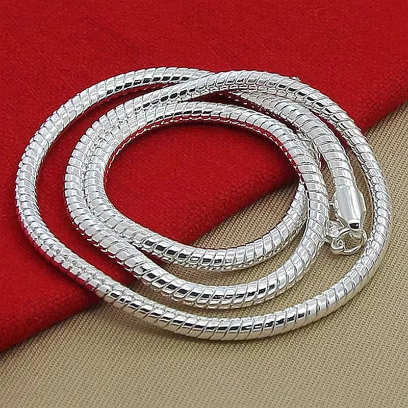 925 Sterling Silver 16/18/20/22/24/26/28/30 Inch 3mm Snake Chain Necklace For Woman Man Wedding Engagement Jewelry