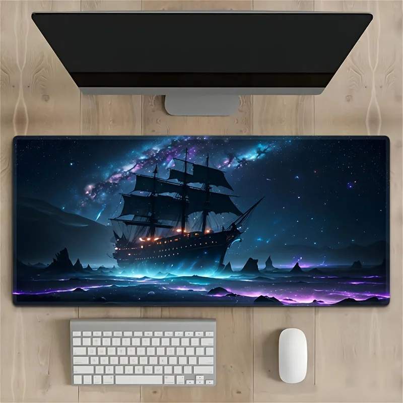 

Большой коврик для мыши «Звездная ночь» с парусником, нескользящий резиновый настольный коврик для игр и офиса, коврик для мыши с звездным небом, декор для ПК