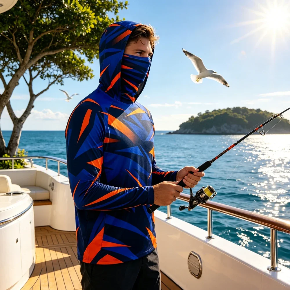Pink Fishing Hoodie Men Polyester 3D Printed Brush Stroke UPF50 Hooded Face Cover Quick Dry Long Sleeve Sporty Active Outdoor