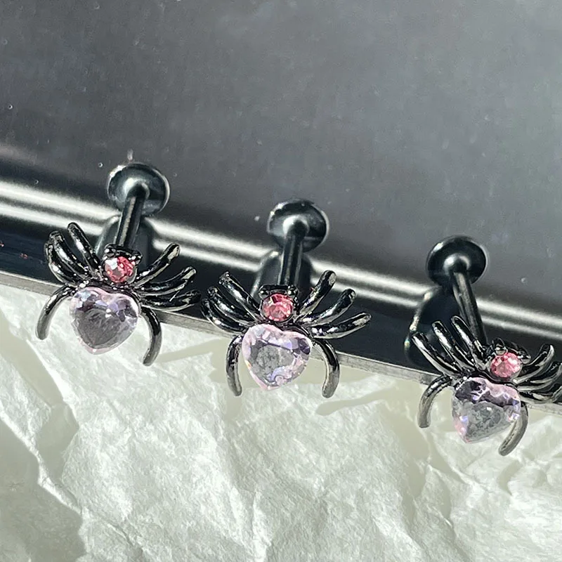 1 قطعة العنكبوت الشفاه مسمار الفولاذ المقاوم للصدأ INS موضة فضية اللون الزركون Labret ثقب الغضروف القرط القوطية مجوهرات الفتيات هدايا