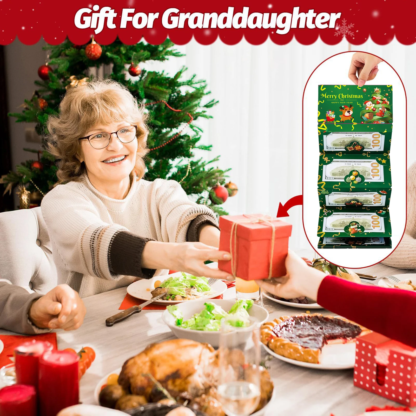 Enveloppe rouge en feuille d'or du père noël, 6 emplacements pour cartes, pliable, bricolage, cadeau de vacances créatif pour noël et nouvel an