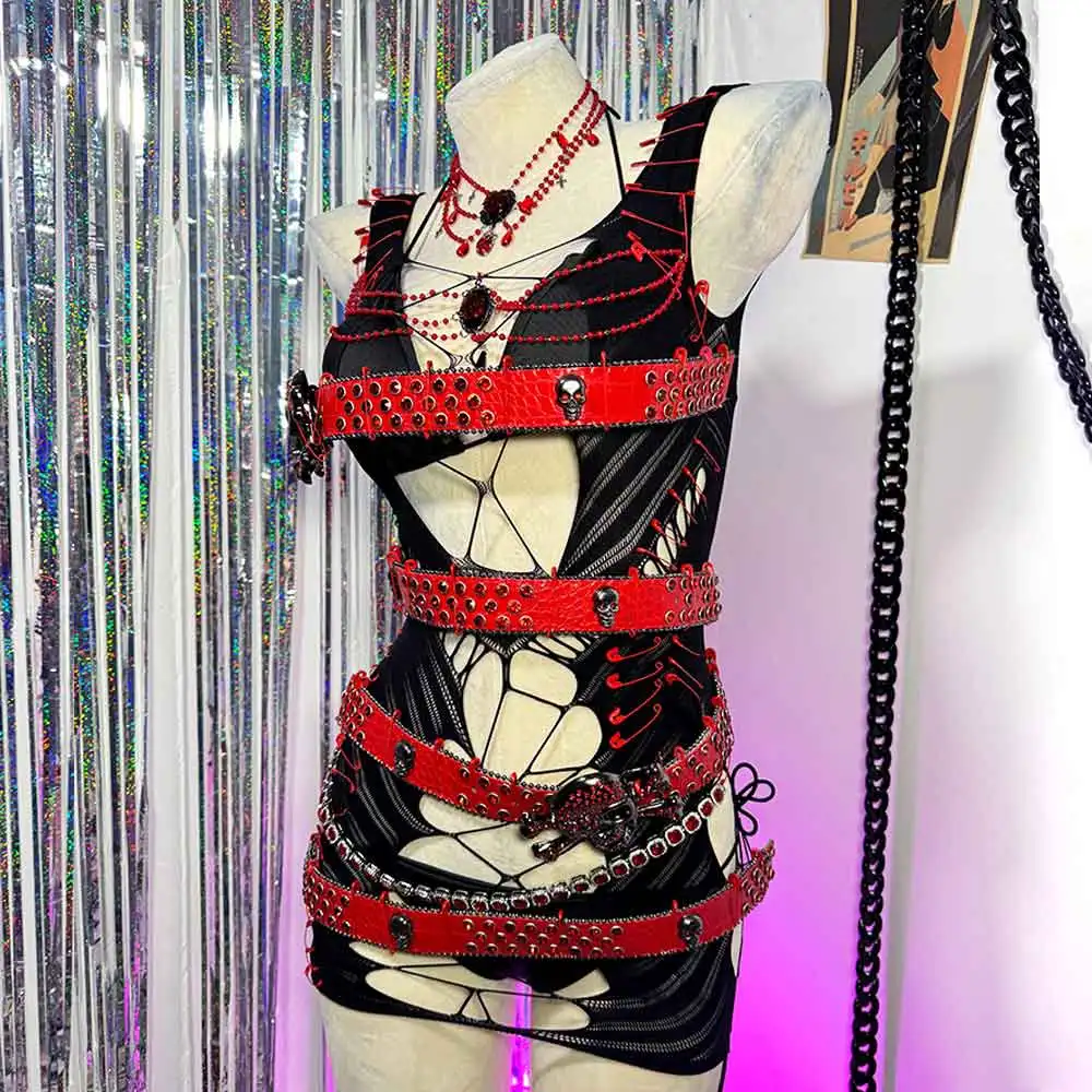 Eco anni '90 Punk Rock Y2K TOP Kawaii Teschio fatto a mano Fai da te Festival Outfit Abito gotico per adolescenti Emo Grunge 2025 Harajuku E-Girls Goth