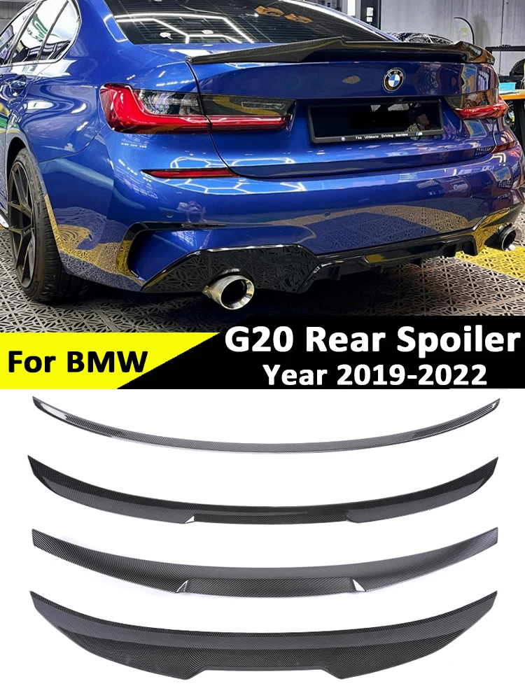 

For BMW 3 Series G20 2019+ Rear Bumper Carbon Fiber Spoiler Lip Glossy Black MP M3 M4 PSM Style Slim Trunk Wing Kit Refting