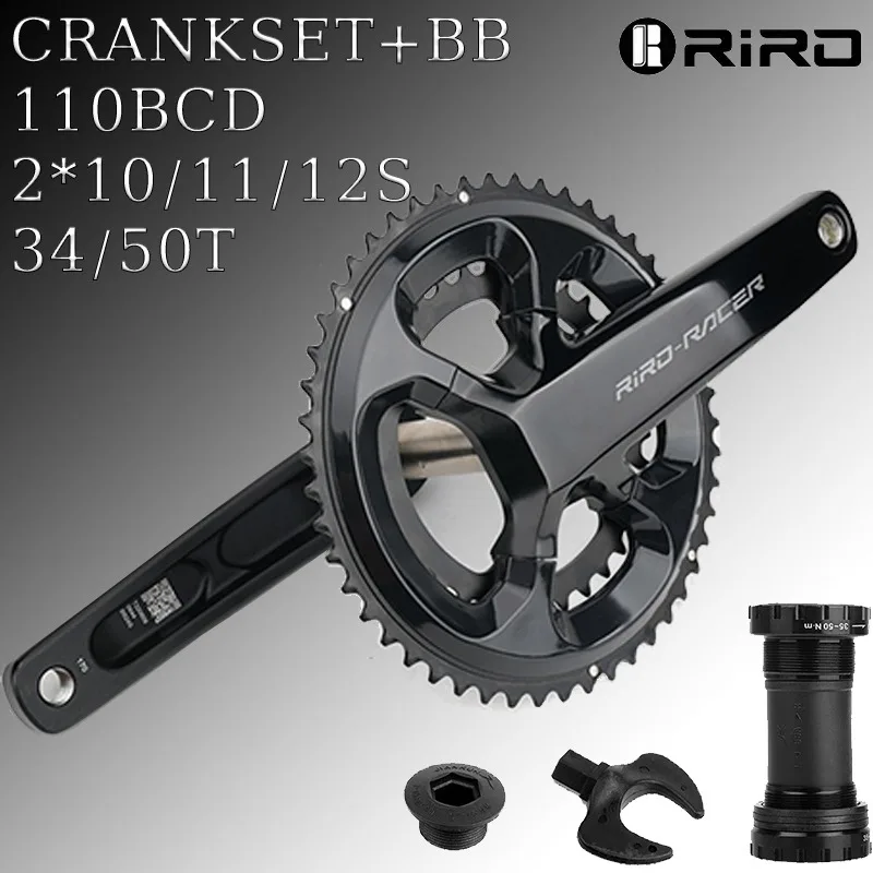 RIRO Bike Crankset 10/11/12S Road Bike Crankset 110BCD 50/34T Bicycle Double Sprocket 170mm Crank Arm Integrated Bike Parts