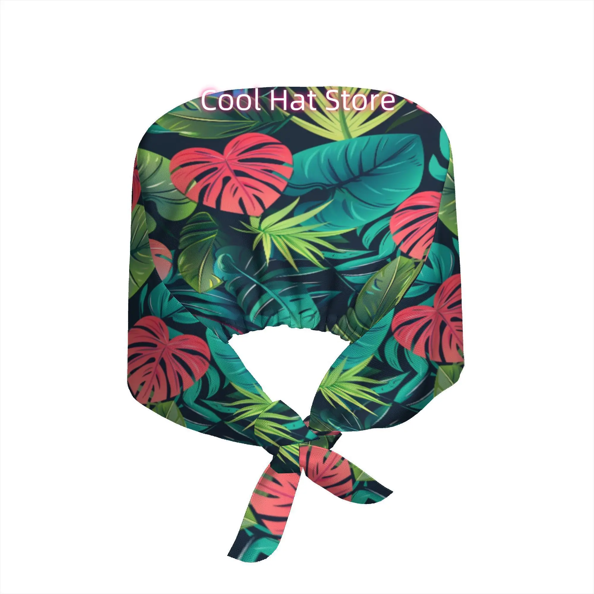 1pc Adjustable Work Hat, Elastic Back Scrub Cap,  One Size, The Winter I Turned Pretty Design Tropical island plant patterns