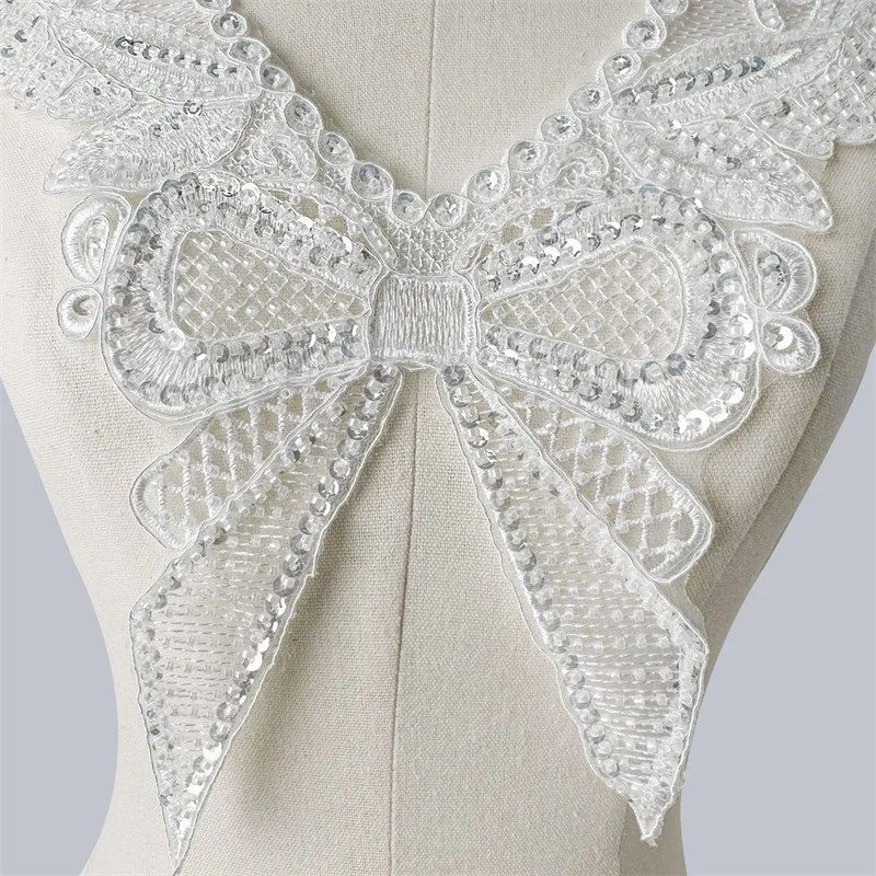 1 Pcs Venice Lace Collar Ivory cord Rosette Lace Applique Collar Embroidery lace for Dress Fashion Costume Design