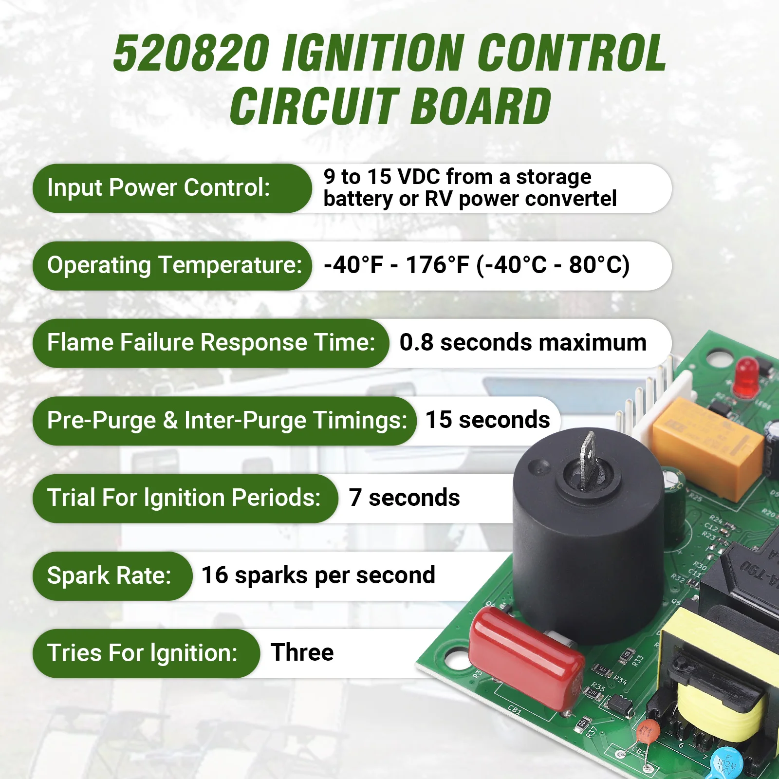 Placa de circuito de encendido de horno para campistas RV, Control de ventilador, módulo calentador de agua de 12VDC SF20/25/30/35/42 OEM 520820 520871 520814 520741