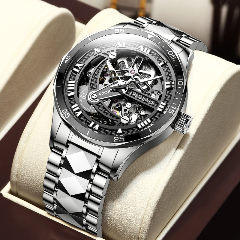 FeelNever  Automatic Movement Mechanical Man Watch Luxury Simple Casual Waterproof Luminous 316L Stainless Steel Watches for Men