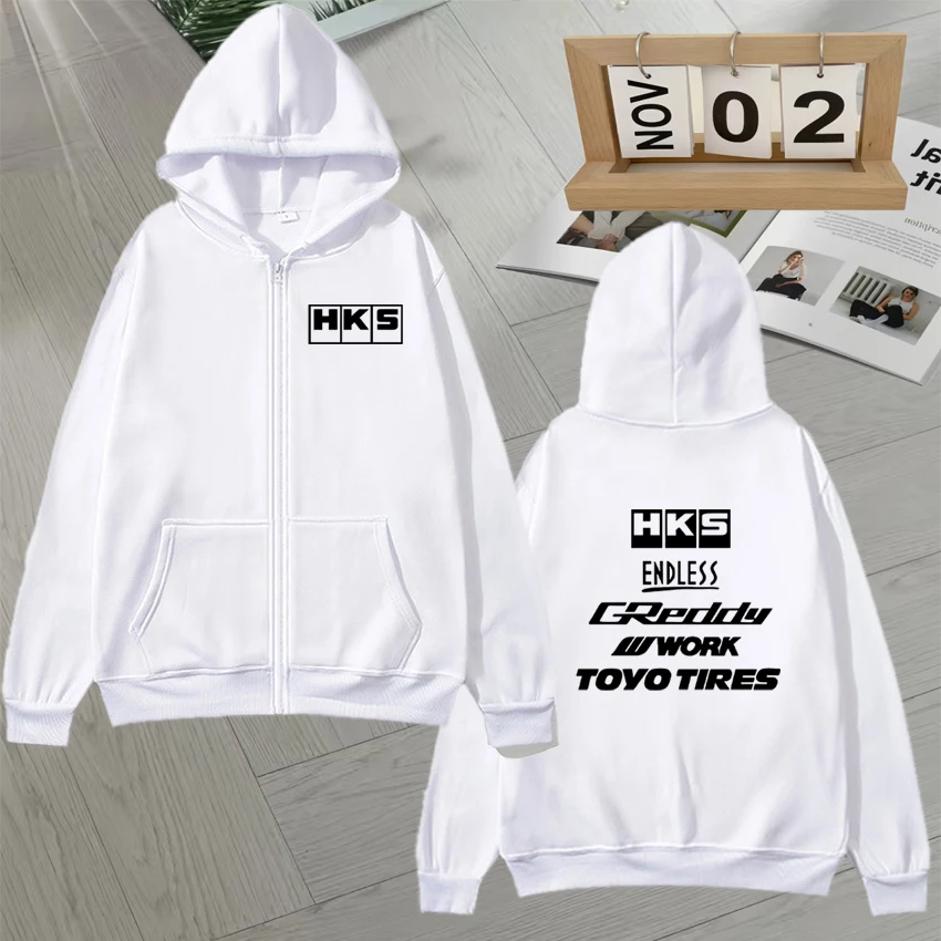 2025 Popular Japan JDM Modified Car HKS ENDLESS Zip Up Hoodie Men women Zipper Sweatshirt Unisex Fleece Long sleeve Loose Jacket