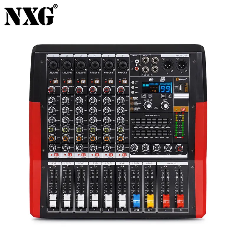 NXG 6 Channel Powered Audio Mixer 650W + 650W Amplifier Mixing Console with 99 DSP Bluetooth USB for Stage Performance & Karaoke view 6