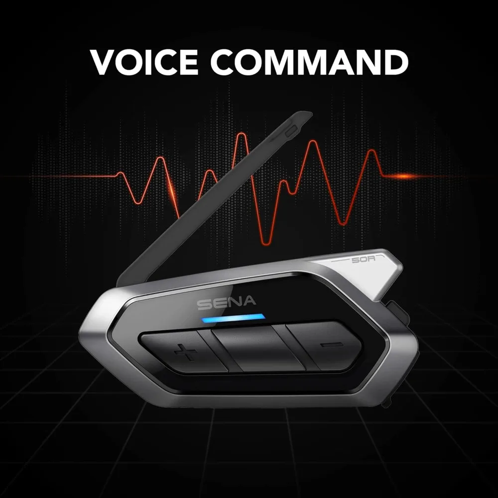 50R 3-Button Motorcycle Bluetooth Headset w/Sound by Integrated Mesh Intercom System Premium Microphone & Speakers