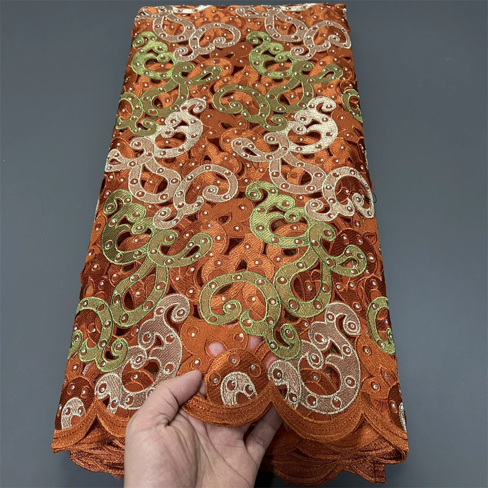 

Тюлевая кружевная ткань с чистой вышивкой для вечеринки и свадьбы, дамасское платье, хлопок, африканская, нигерия, высокое качество, мода, 2025,5 ярдов