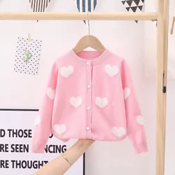 Children'S Clothes Girls Imitation Mink Love Jacquard Cardigan Girls Simple Knit Sweater Spring And Autumn Children'S Jacket