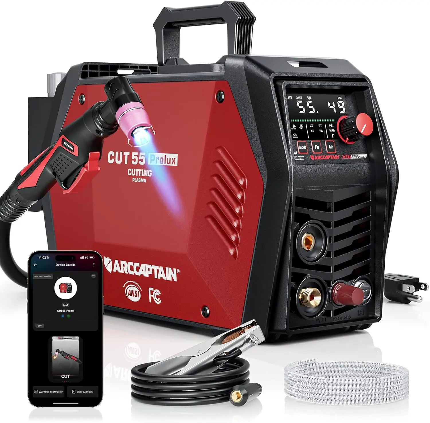 ARCCAPTAIN IControl CUT55PROLUX APP Control Non-Touch Pilot Arc 120V/240V LED Display Metal Rust Plasma Cutter Machine