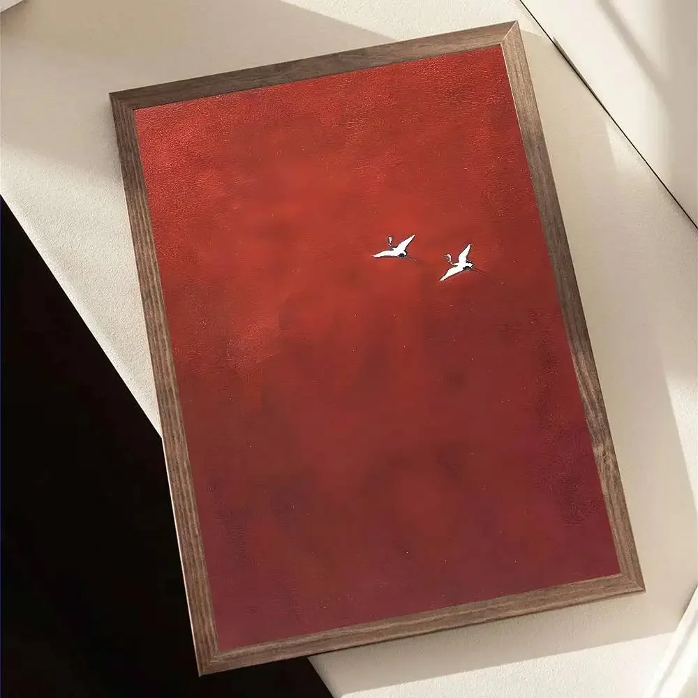 1 قطعة السريالية قرمزي السماء اللوحة الأحمر النقي جدار ديكور مجردة المشارك ذاتية اللصق الفن ورق مقاوم للماء ملصق مقهى