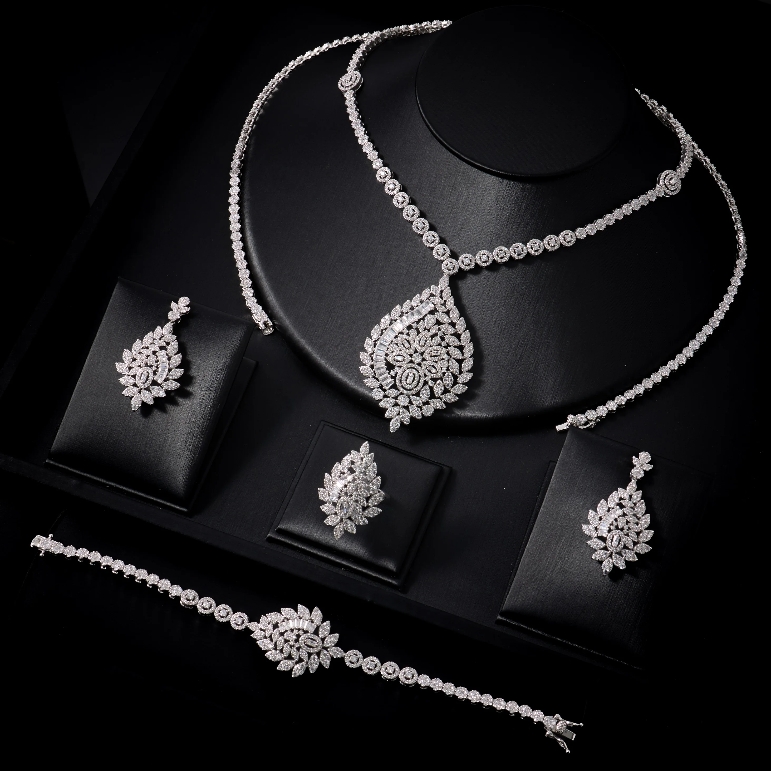 IN JEWELIFE Luxury Women Bridal Long Necklace Set Cubic Zirconia Jewellery for Woman Wedding Party Elegant Long Necklace Sets