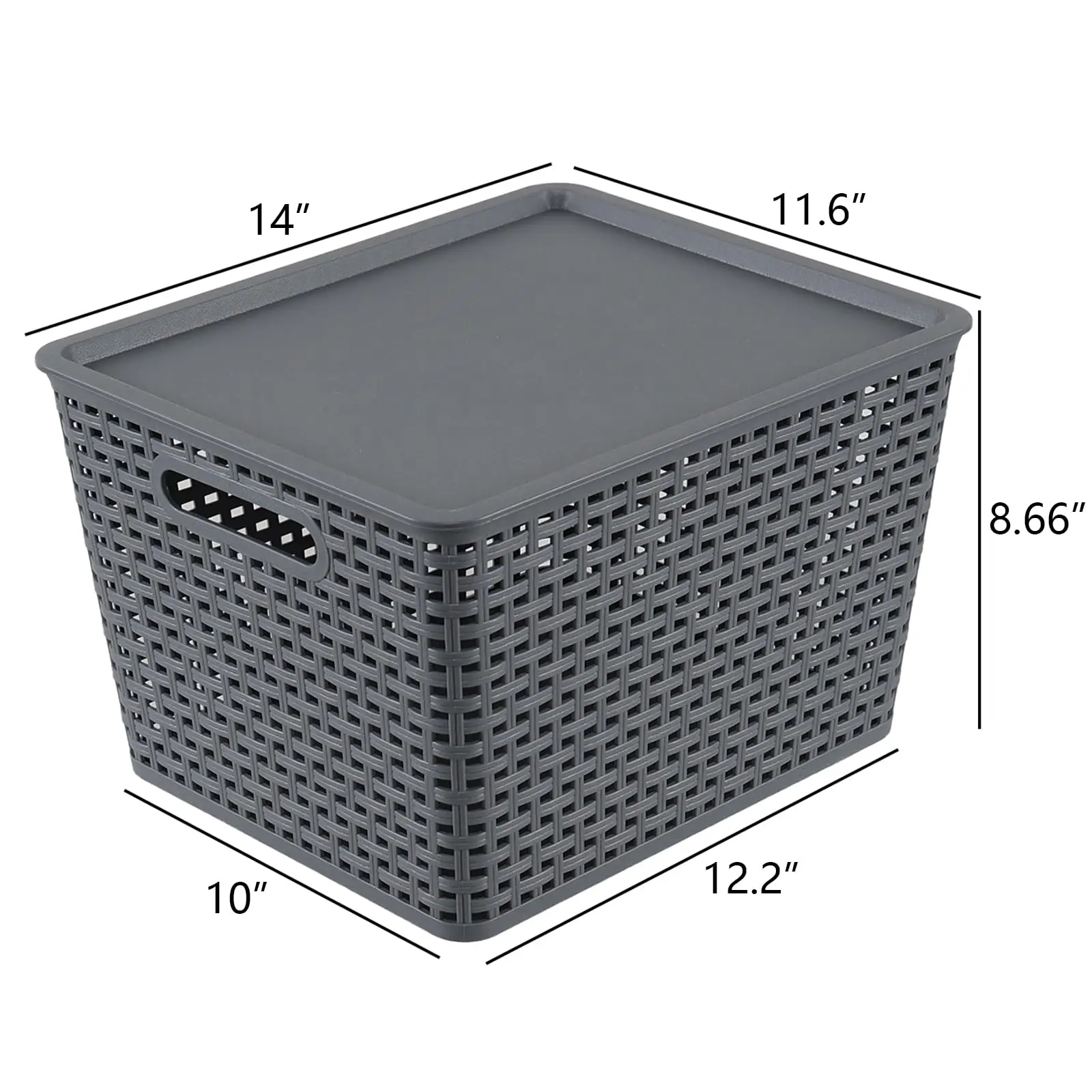 Stackable Plastic Baskets with Lids, Large Woven Storage Bins,  Container for Kitchen, Laundry Room, Bedroom, Office, Garage, Grey