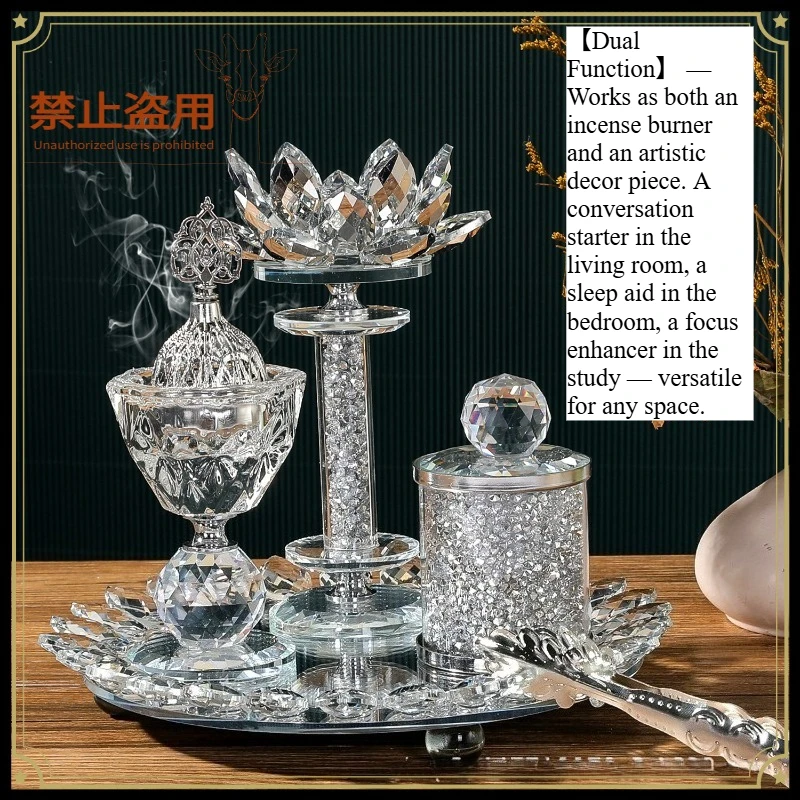 Crystal Lotus Incense Burner Set Arabic Home Decor