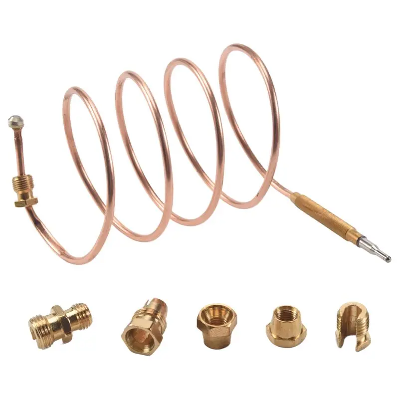 HLZS-Universal Gas Stove Thermocouple With 5Pcs Nuts Heating Gas Burner Replacement Thermocouple Adaptor