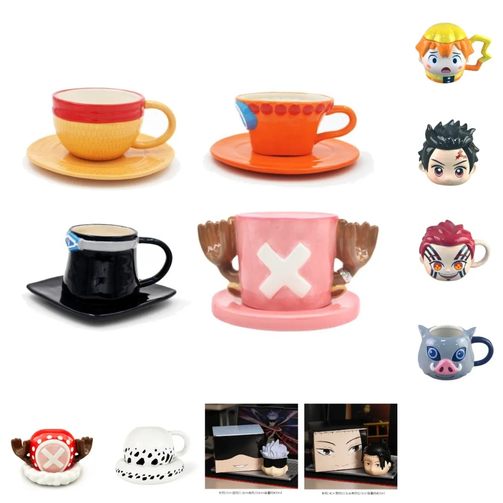 One Piece Tasse Demon Slayer Milchbecher Anime Keramiktasse Kreative Kaffeetasse mit Untertasse