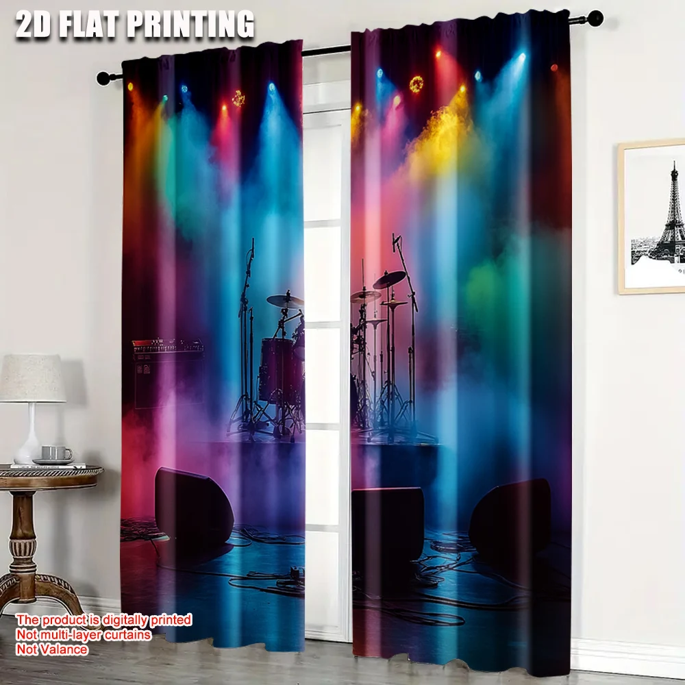 

2pcs, Curtain Fabric 2D print Music Concert Stage Polyester Woven (without rod) Versatile All Perfect for Bedroom, Living Room,