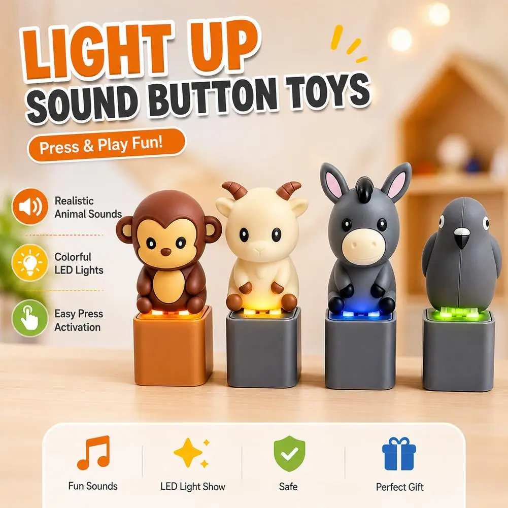 1/2Pcs Flash Effects Monkey Button Keychain with LED Colorful Lights Pigeon Voice Key Ring Fidget Donkey Lamb Sounds Pendant