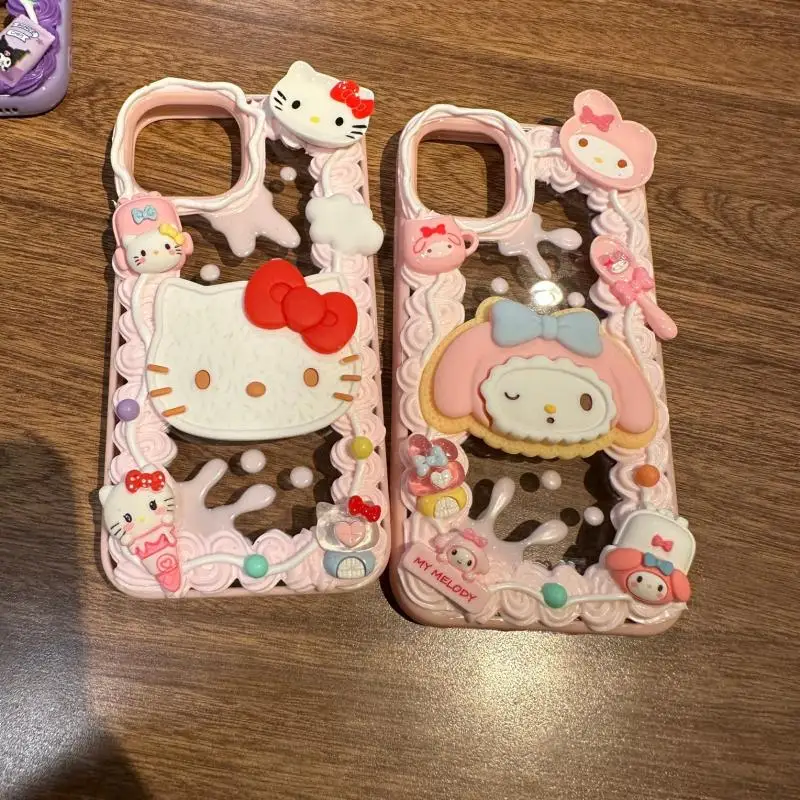 Sanrio Kawaii Animation My Melody Cinnamoroll Suitable for Iphone14Promax Apple Finished Cream Glue Cute Mobile Phone Case