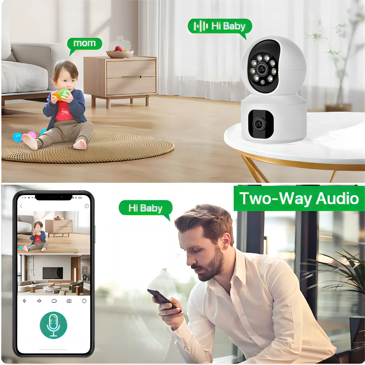 8MP WiFi Camera Dual Screen Smart Home Secuiry Cameras Baby Monitor Two-way Audio Color Night Vision 10X Zoom CCTV Surveillance