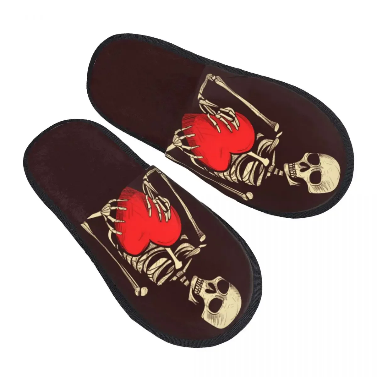 Winter Slipper Woman Man Fluffy Warm Slippers Grunge Skeleton Holding Heart House Slippers Shoes