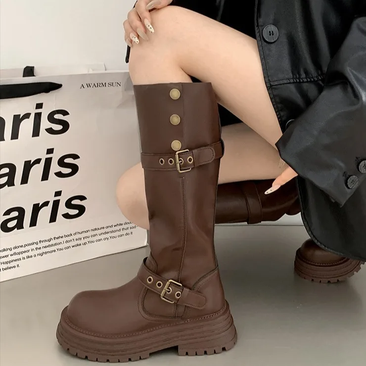 

Retro British style thick soled boots for women 2025 new spring and autumn style knee high knight boots