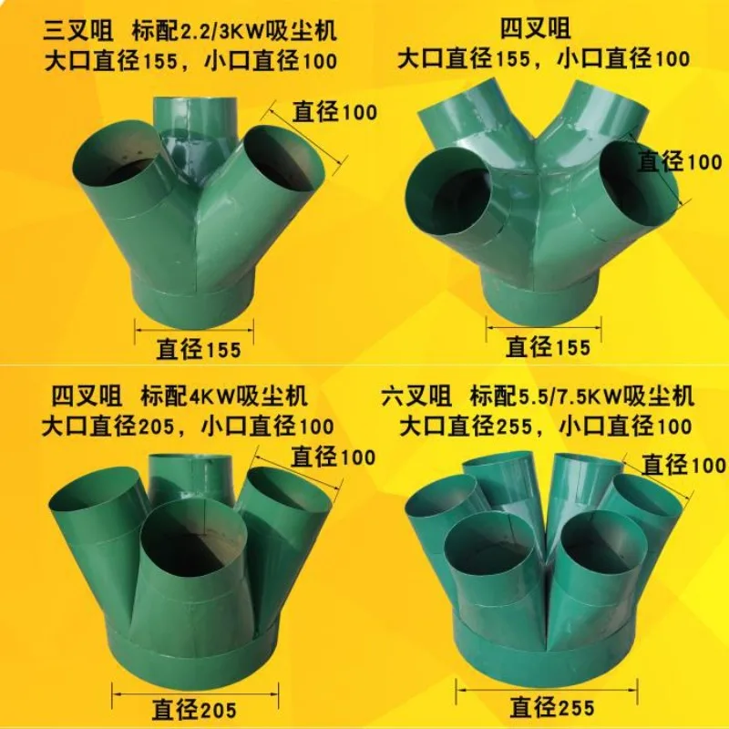 Woodworking vacuum cleaner Dust collector spare parts Fork nozzle Three-way suction trend adapter Round iron drum cloth bag