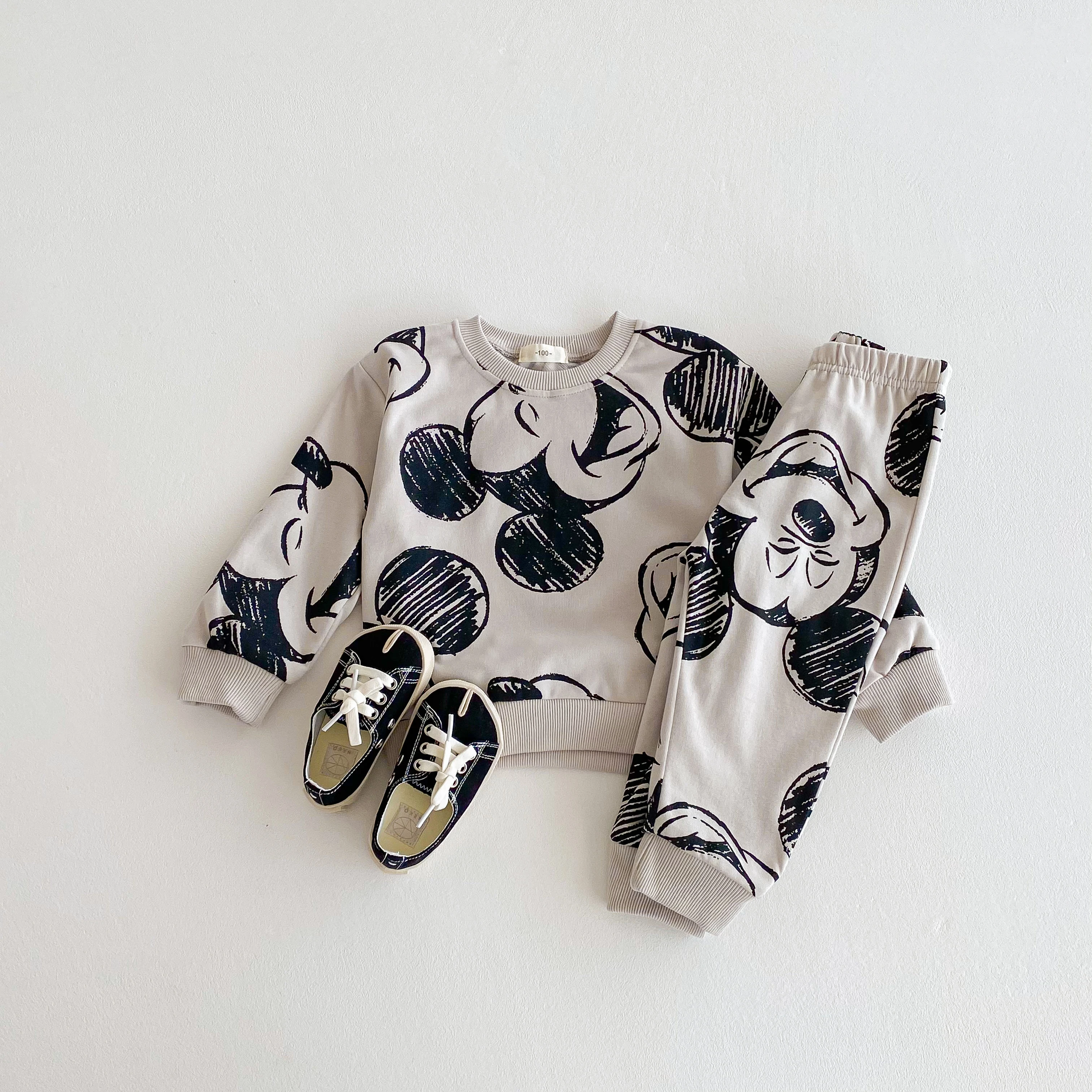 الربيع/الخريف ديزني الكرتون رياضية مجموعة طباعة الكرتون ميني لطيف طفلة طويلة الأكمام البلوز + السراويل الاطفال قطعتين مجموعة #6