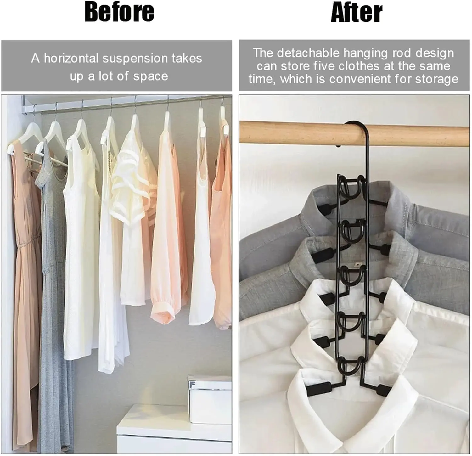 5 Stück mehrstufiger Schrankaufhänger zum Aufhängen mit Haken, platzsparender Organizer für Schrank, Mäntel, Hemden, Kleider, Jacken, Hängeaufbewahrung – Detail 6