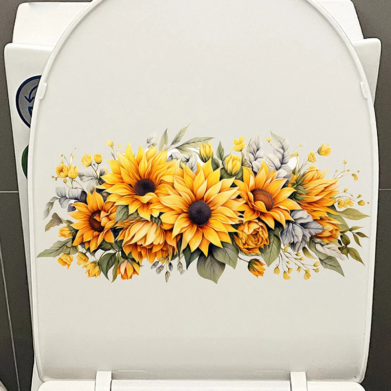 Toilet Stickers Flower Stickers Bathroom Self-adhesive Painting Waterproof Stickers Toilet Cover Bathroom Walls Flower Stickers