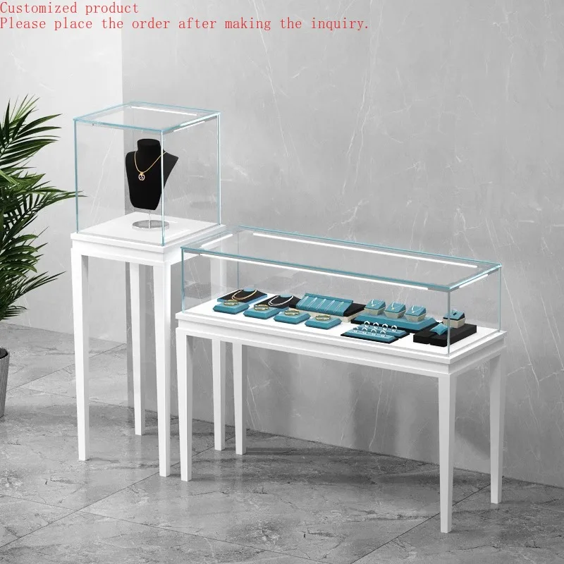

Custom.High-End Transparent Glass Jewelry Display Cabinet with LED Lighting Counter for Showroom Use for Watches and Jewelry