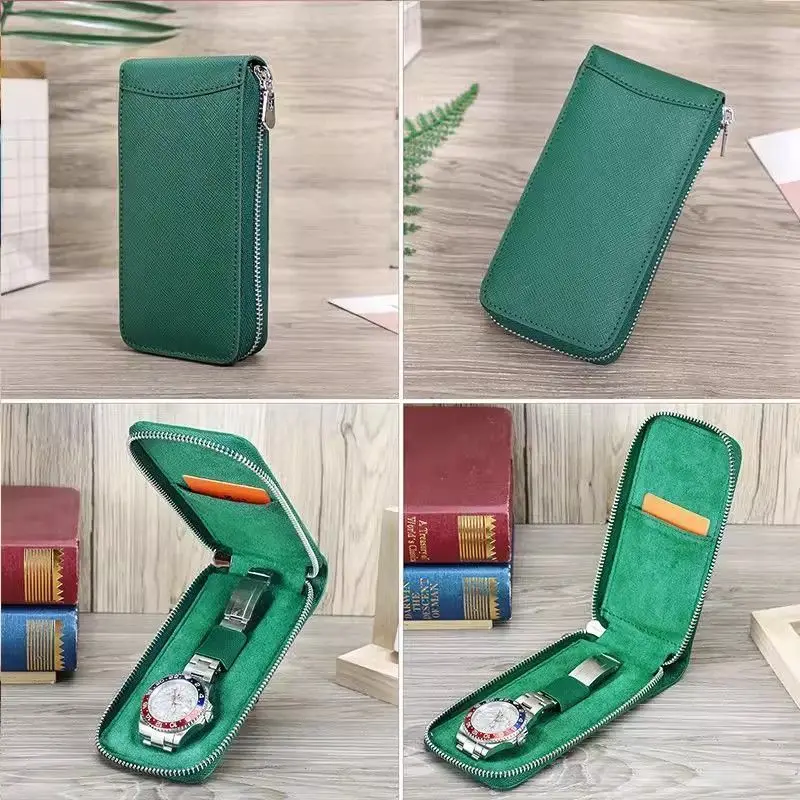 WERLLANDS PU Leather Unisex Watch Storage Pouch Portable Dust‑proof Anti‑scratch Watch Protector Bag Green Black Red Watch Organ