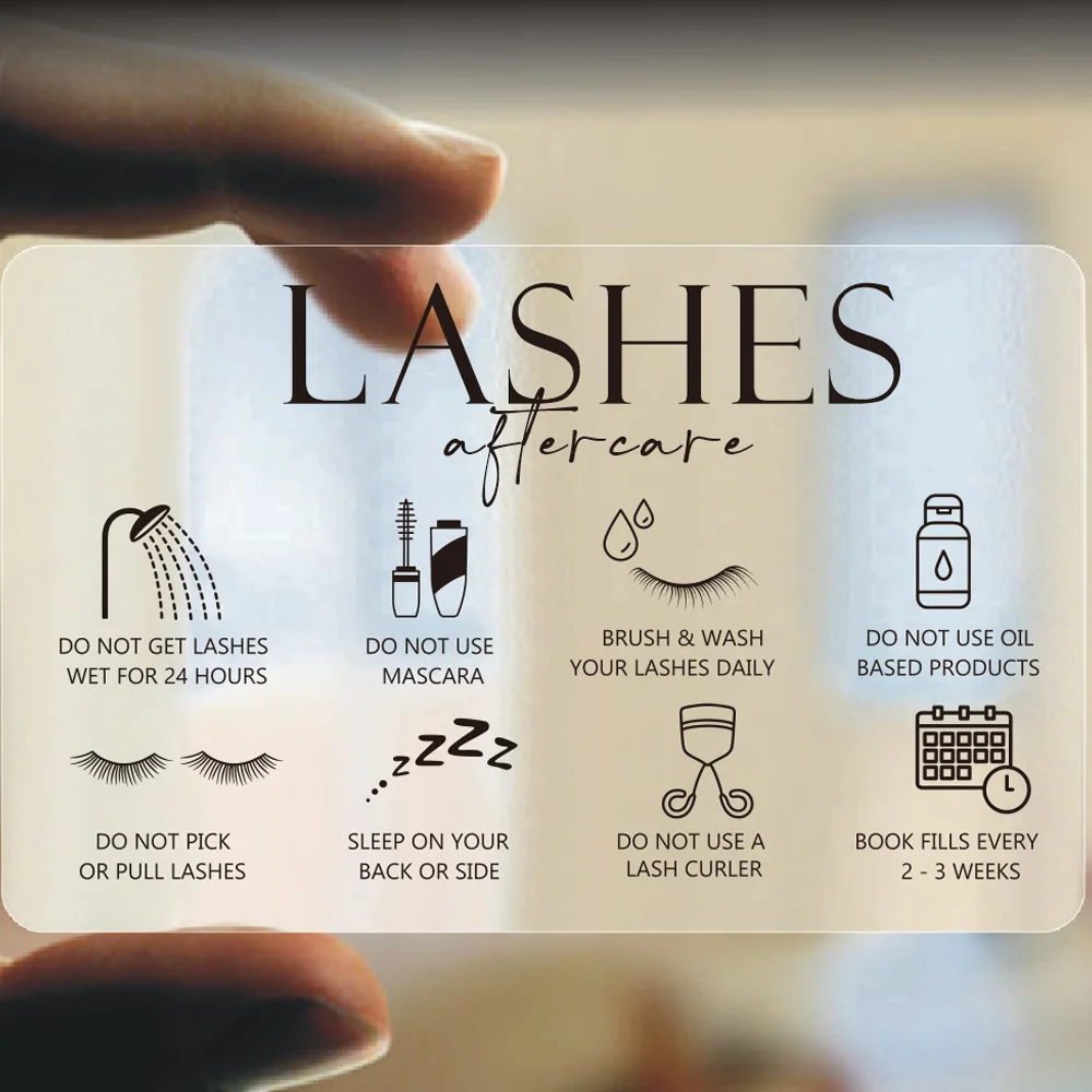 52pcs Transparnet Plastic Lash Aftercare Card Pvc Lashes Lift Aftercare Beauty Salon Card Lash Extension Card Waterproof For Bus