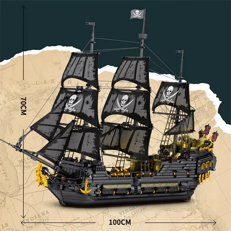 4708PCS Black Pearl Pirate Ship Model Building Blocks Movie Skeleton Adventure Boat Assembly Bricks Set Kids Toys Birthday Gifts