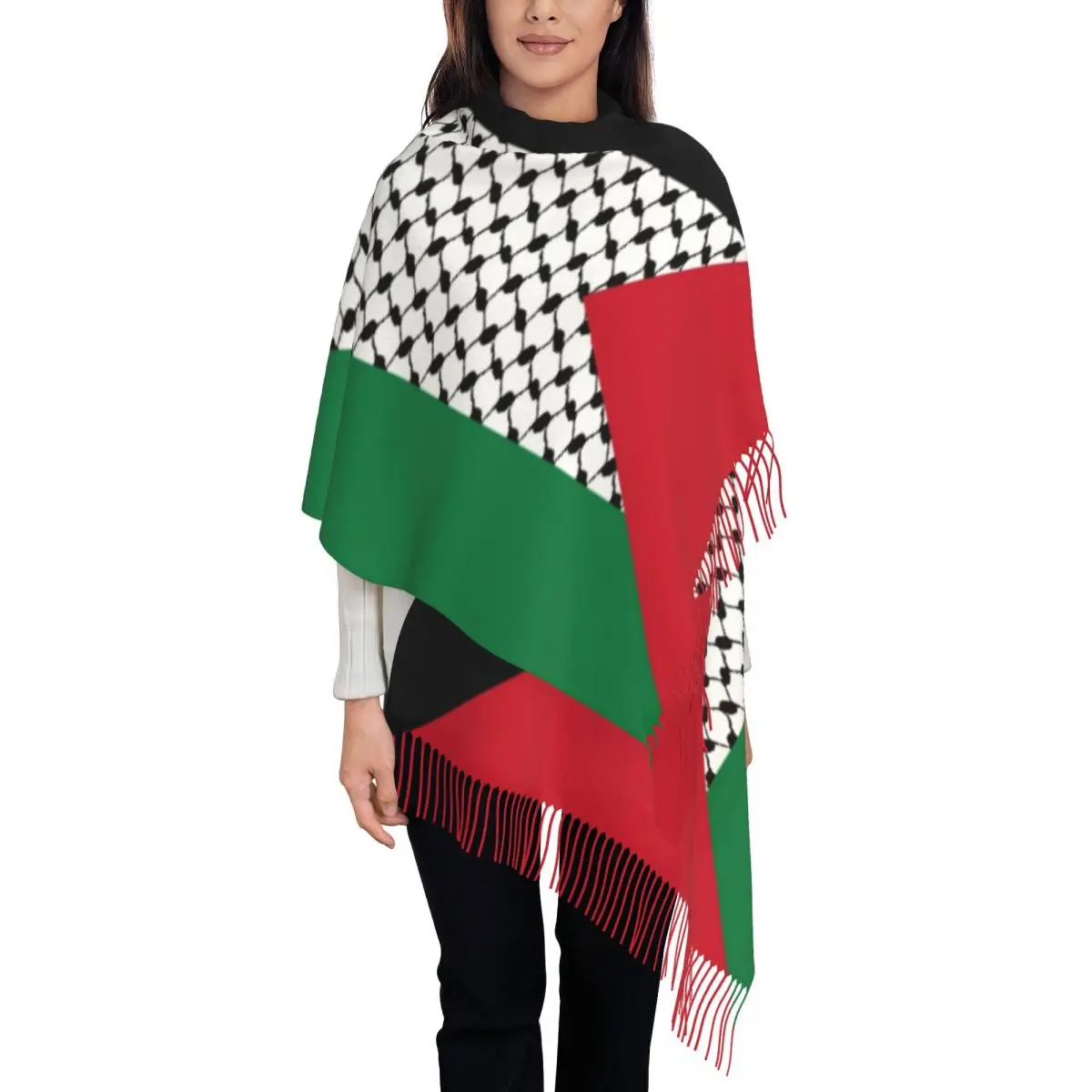 Custom Print Palestines Flag Scarf Women Men Winter Fall Warm Scarves Palestinians Hatta Kufiya Keffiyeh Pattern Shawl Wrap