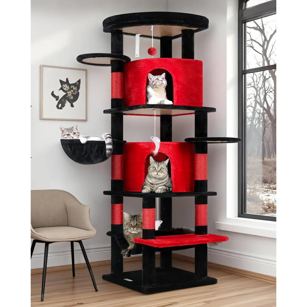 

Большая кошачья лежанка-башня для крупных кошек, 66 дюймов в высоту, для нескольких домашних кошек, с 6 столбами для царапания