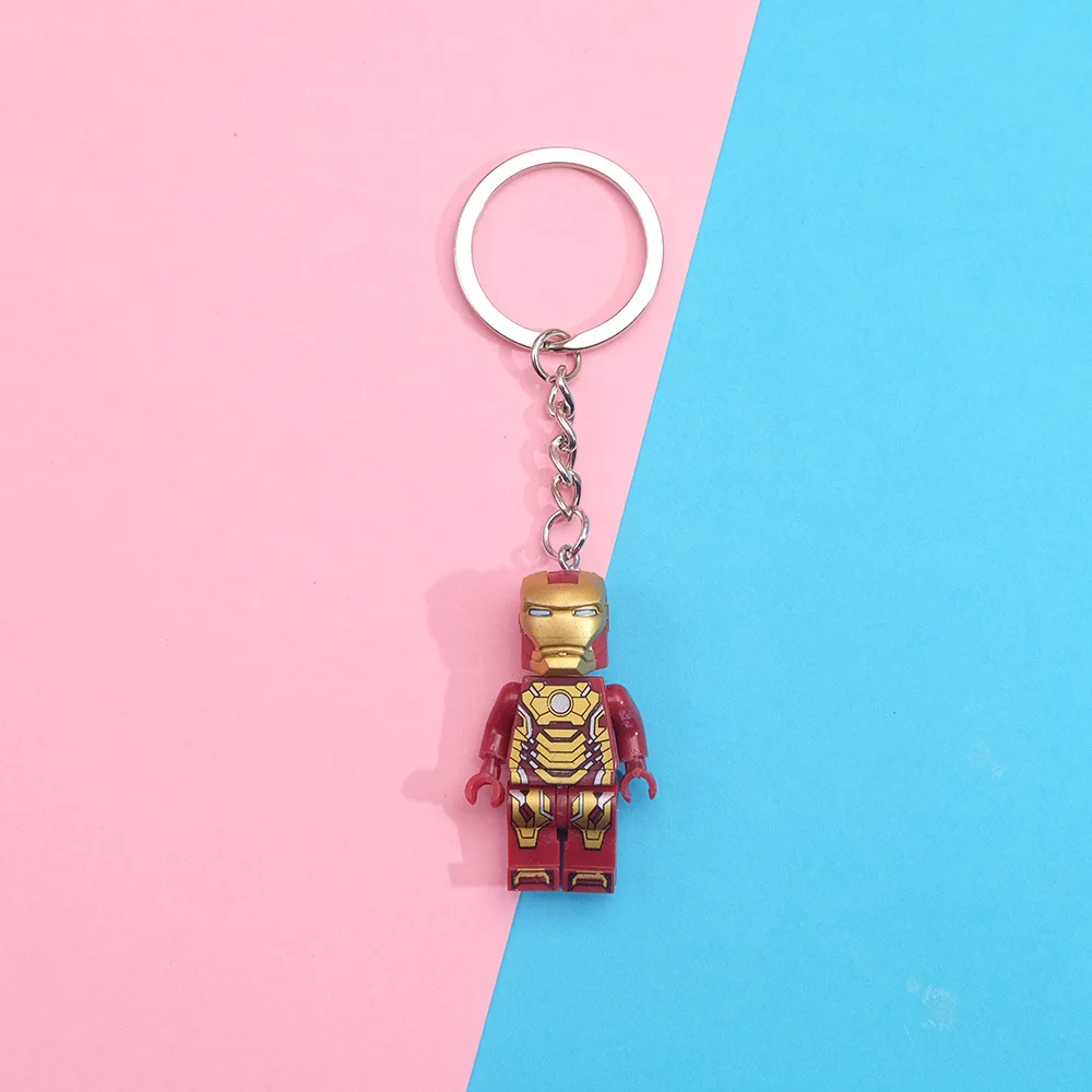 Anime Cartoon Marvel Pendant SpiderMan Iron Man Batman superman Key ring pendant Backpack pendant Building block toy Cute gift