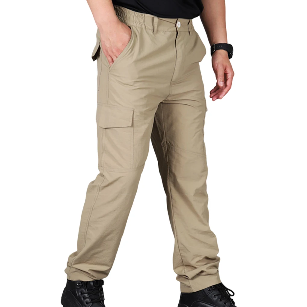 

Multi-Pocket Men Cargo Pants Quick Drying Lightweight Training Trousers Large Size Overalls Hiking Camping Khaki M