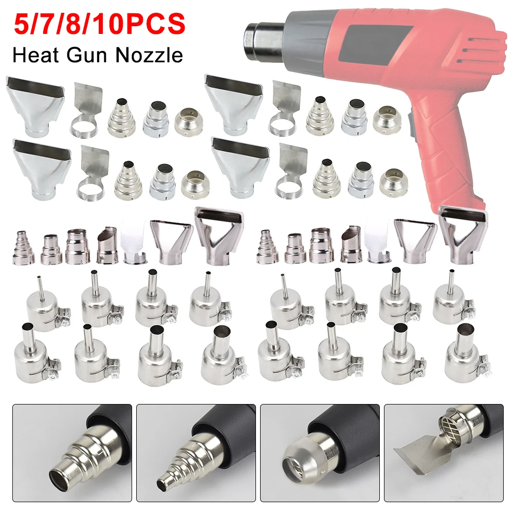 5/7/8/10pcs Metal Wind Nozzle Hot Air Gun Nozzle Kit Welding Nozzle Hot Air Nozzle Replacement Parts Heat Gun Attachments