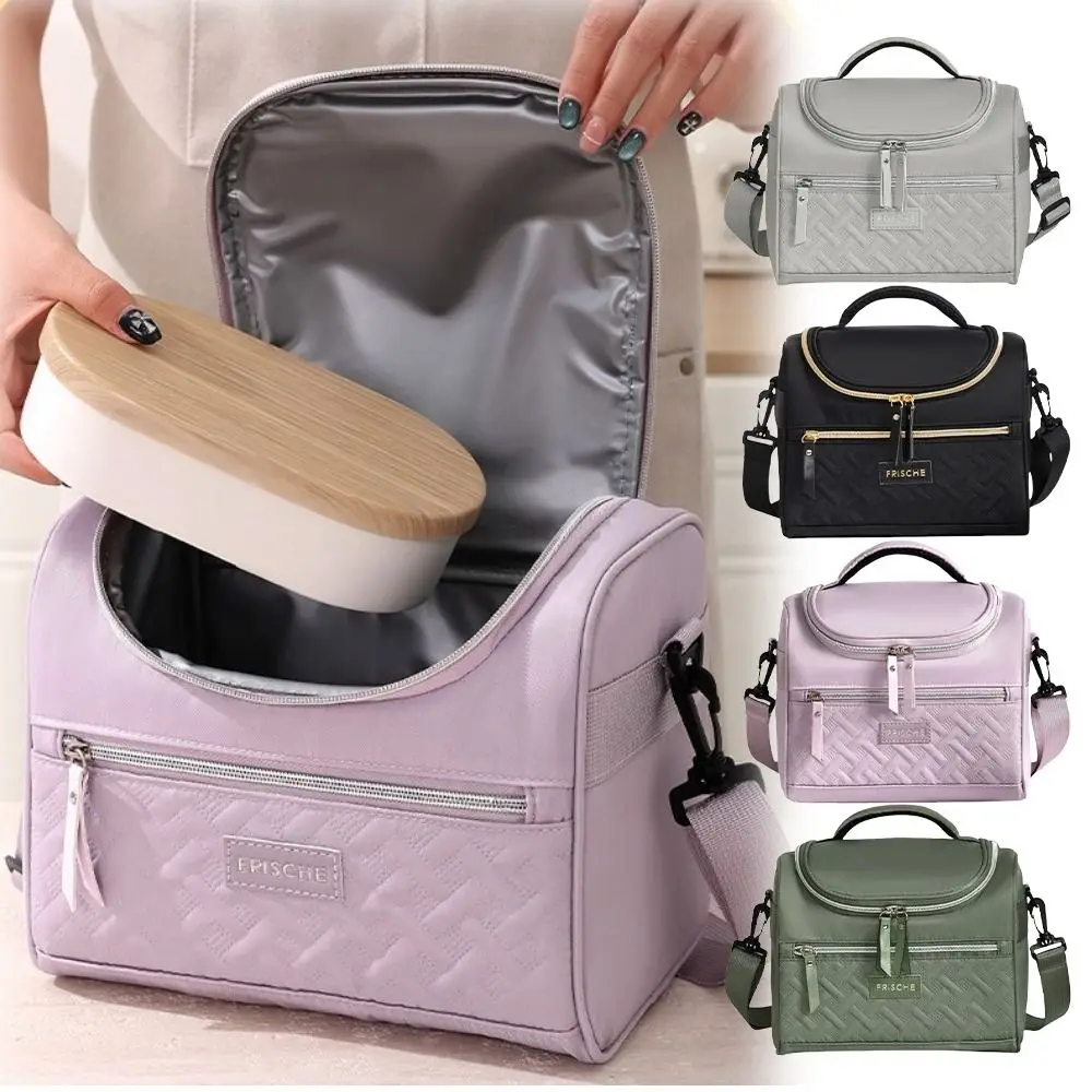 

Solid Color Lunch Bags Portable Shoulder Strap Insulation Bag Large Capacity Picnic Organizer Tote Cooler Bags for Women Men