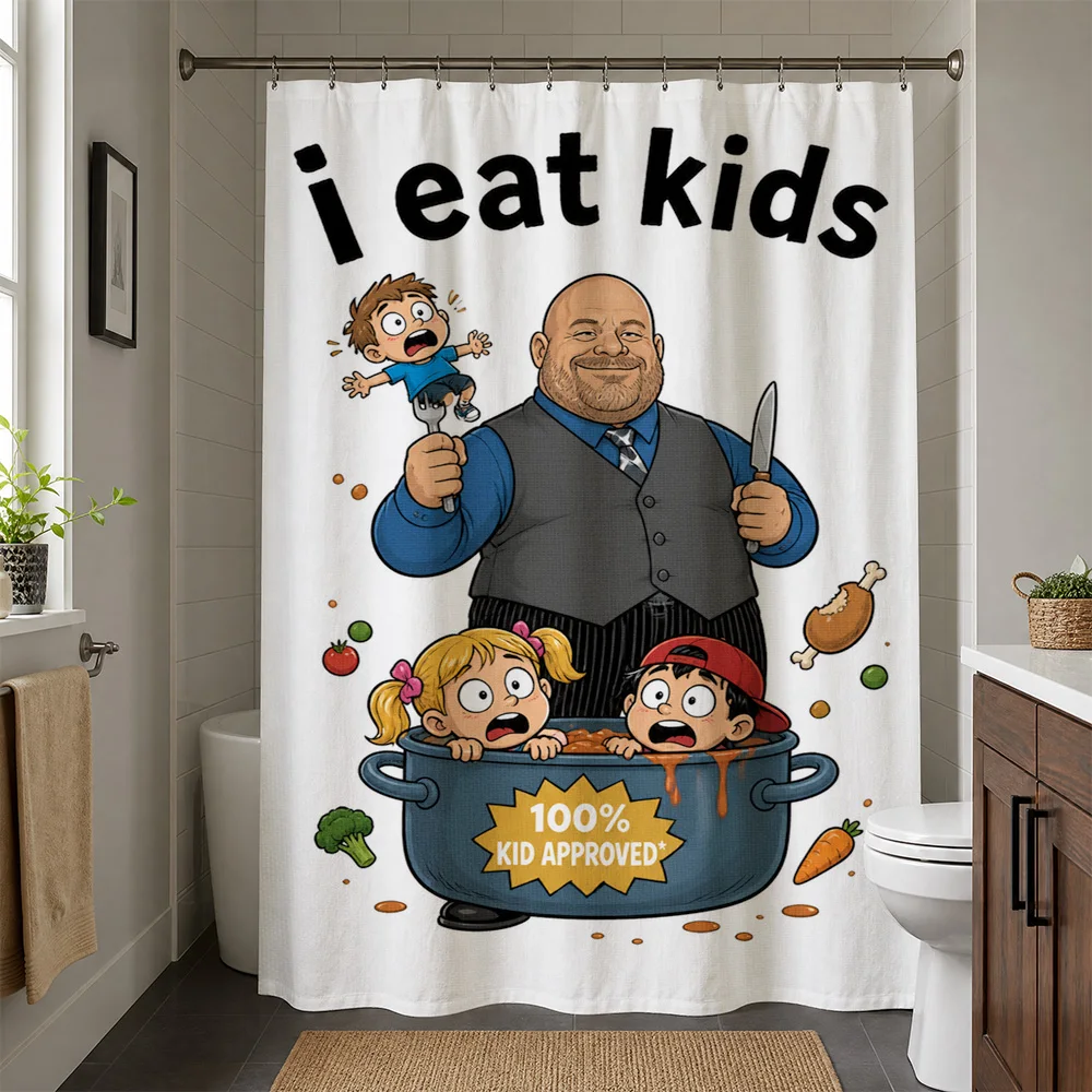 Funny I Eat Kids Shower Curtain Novelty Waterproof Bathroom Shower Liner Pop Culture Art Decor Cute Humorous Design for Kids