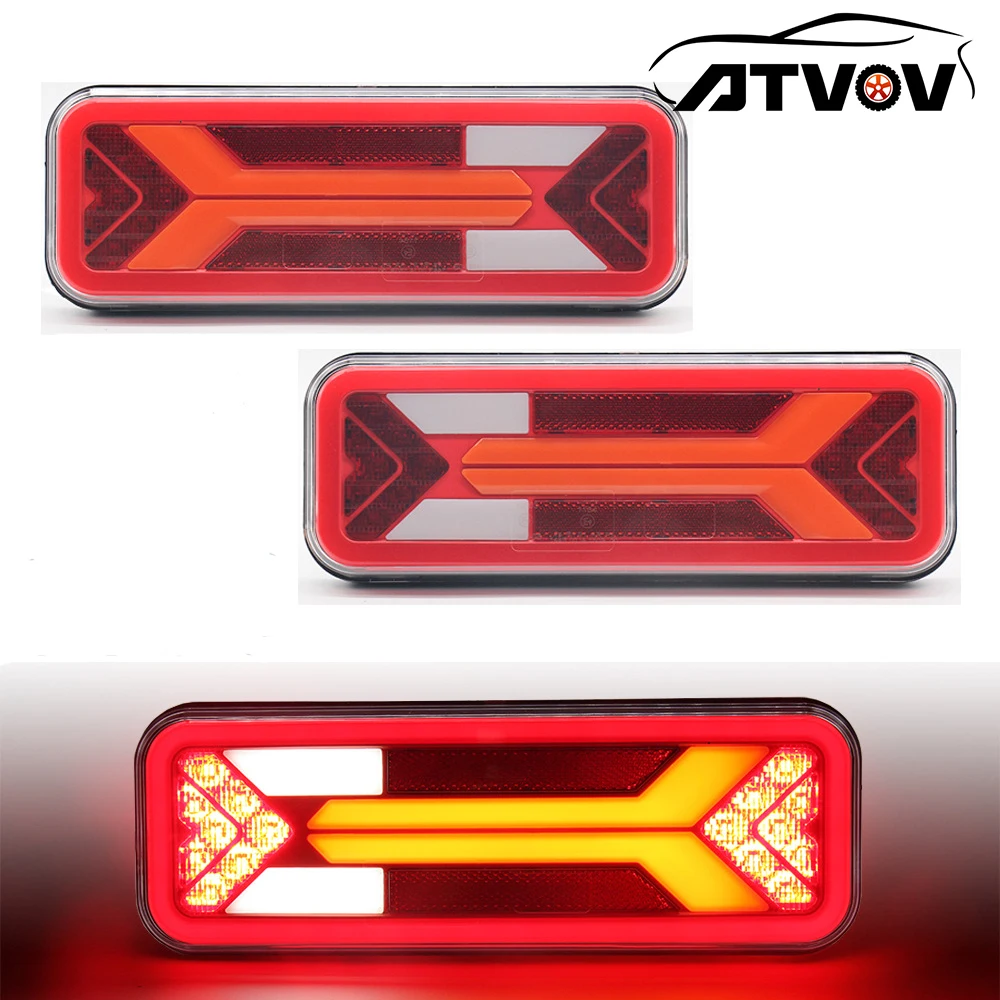 

ATVOV 2pcs 12V 24V 5 Functions Rear Lights Flowing Turn Signal Brake Reverse Fog Lamp Trailer Truck Caravan Van Lorry Waterproof