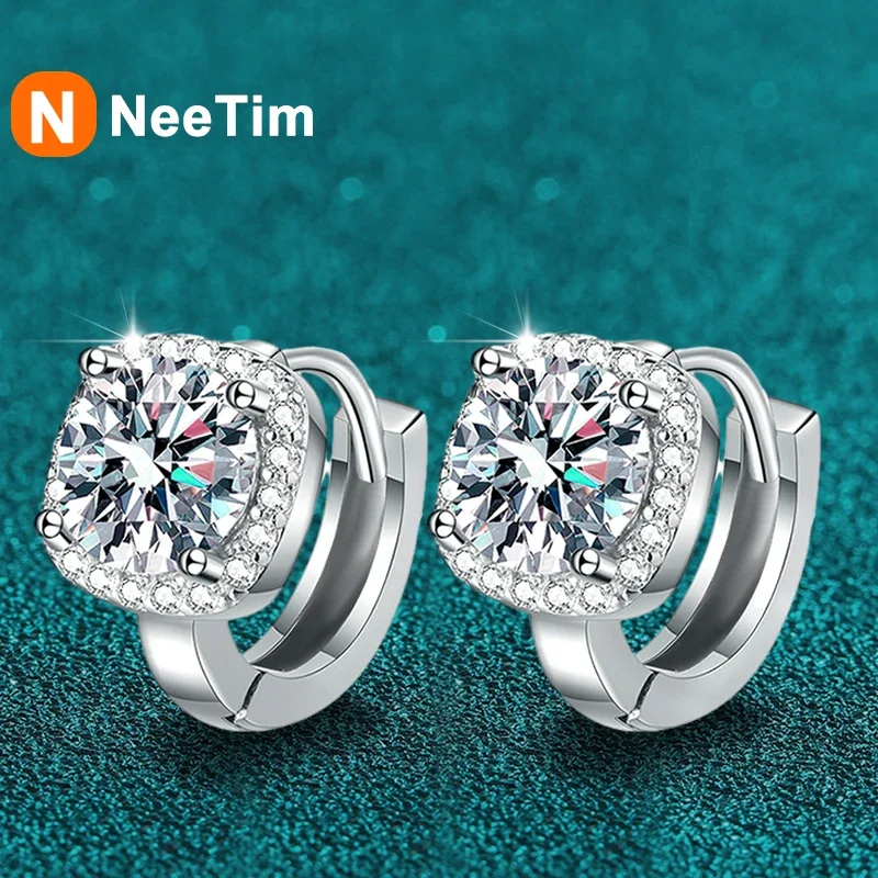 

NeeTim 1ct Moissanite Earrings for Women Wedding Jewelry S925 sterling silver with 18k yellow gold plated hoop earrings
