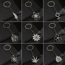 Fashion Sunflower Pendant Keychain for Women Girls Silver Color Metel Flower Leaf Backpack Keyring Cute Key Chain Ring Bijoux