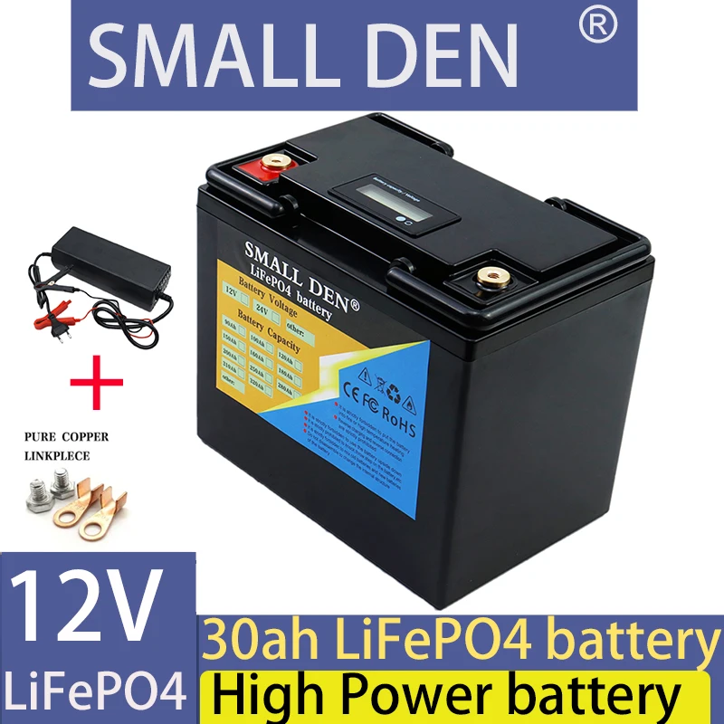 

12V 30Ah Lifepo4 Cells Pack 12.8V 30AH LCD Lithium Iron Phosphate Battery For Boat Electric Motor Inverter Tax Free+10A charger