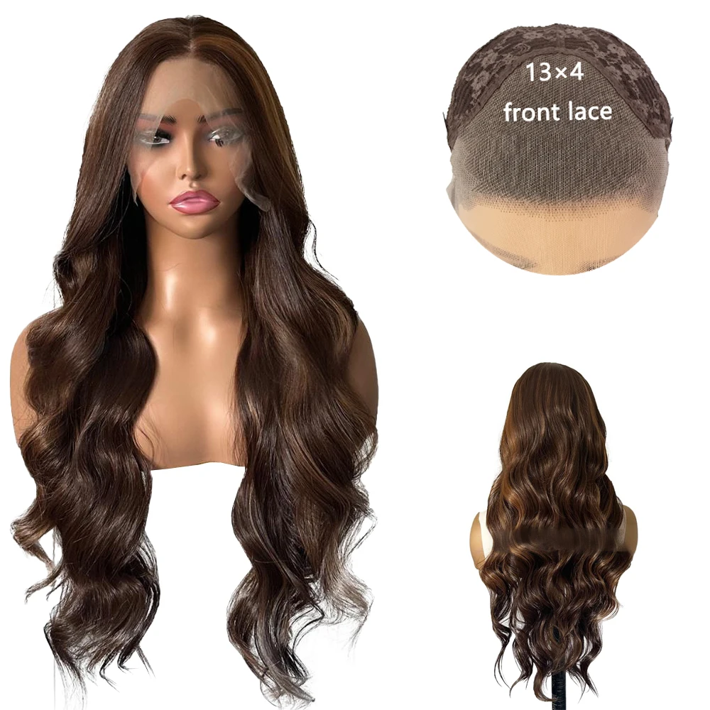 13×4HD Lace Front Synthetic Hair, 26-Inch Wavy Curls, 180% Density, Suitable For Women'S Daily Party, Glue-Free Wig, Natural